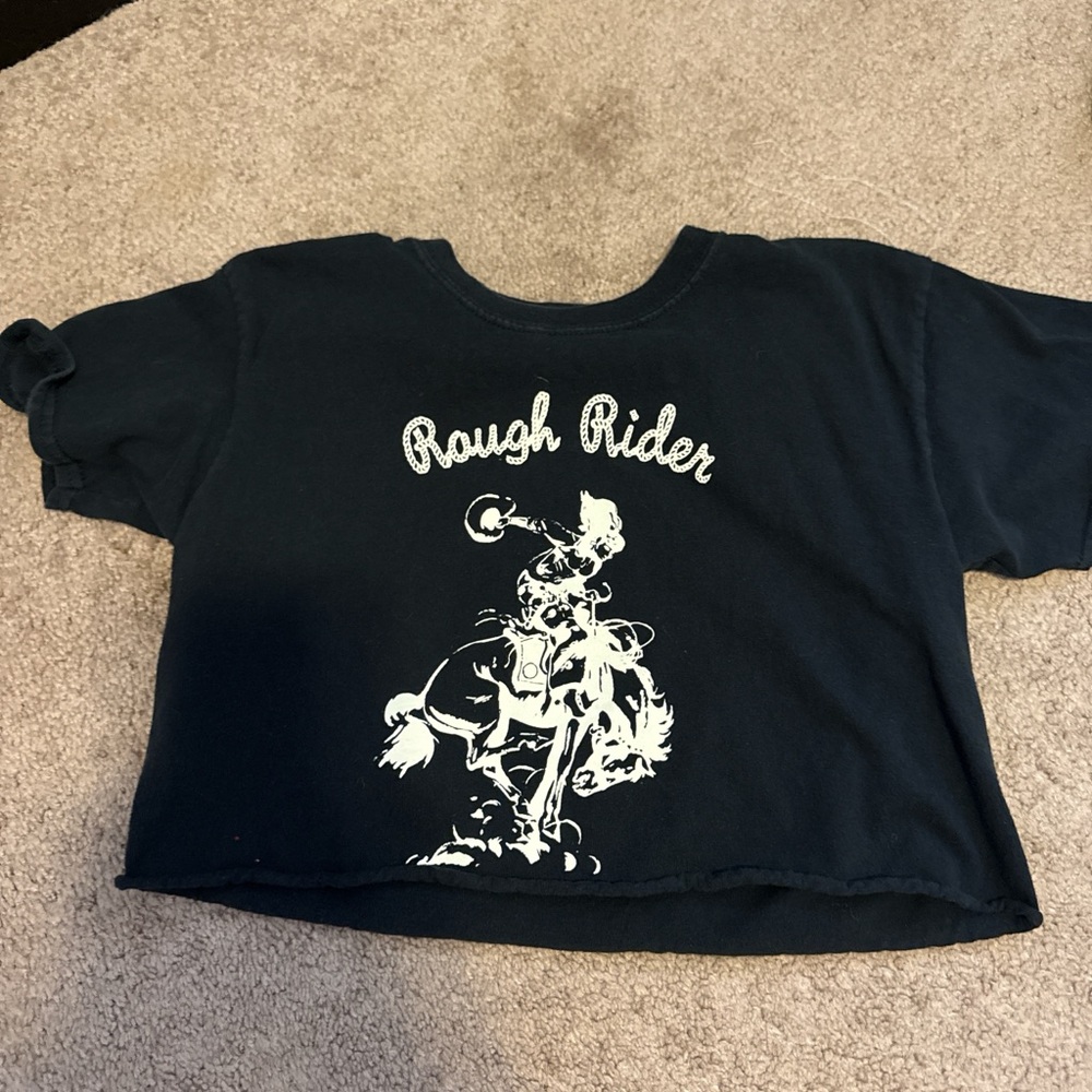 Brandy Melville Black 'Rough Rider' Graphic Crop Tee